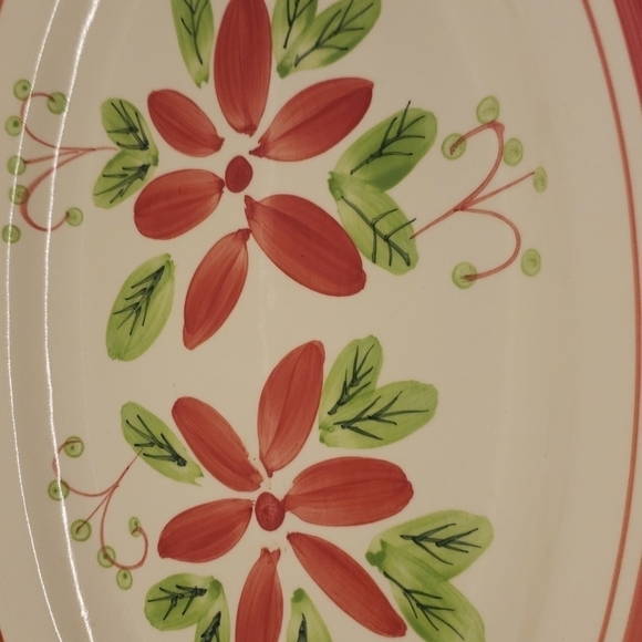 Mayfair & Jackson ceramic serving platterhand painted oval poinsetta Chr… - Picture 3 of 6